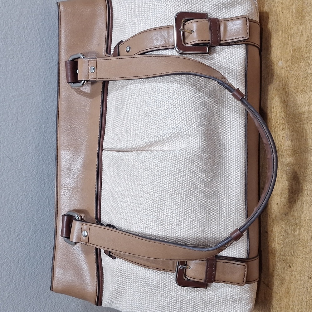 Etienne Collection Privee Straw Leather Buckles Tan Women's Handbag Purse Preppy